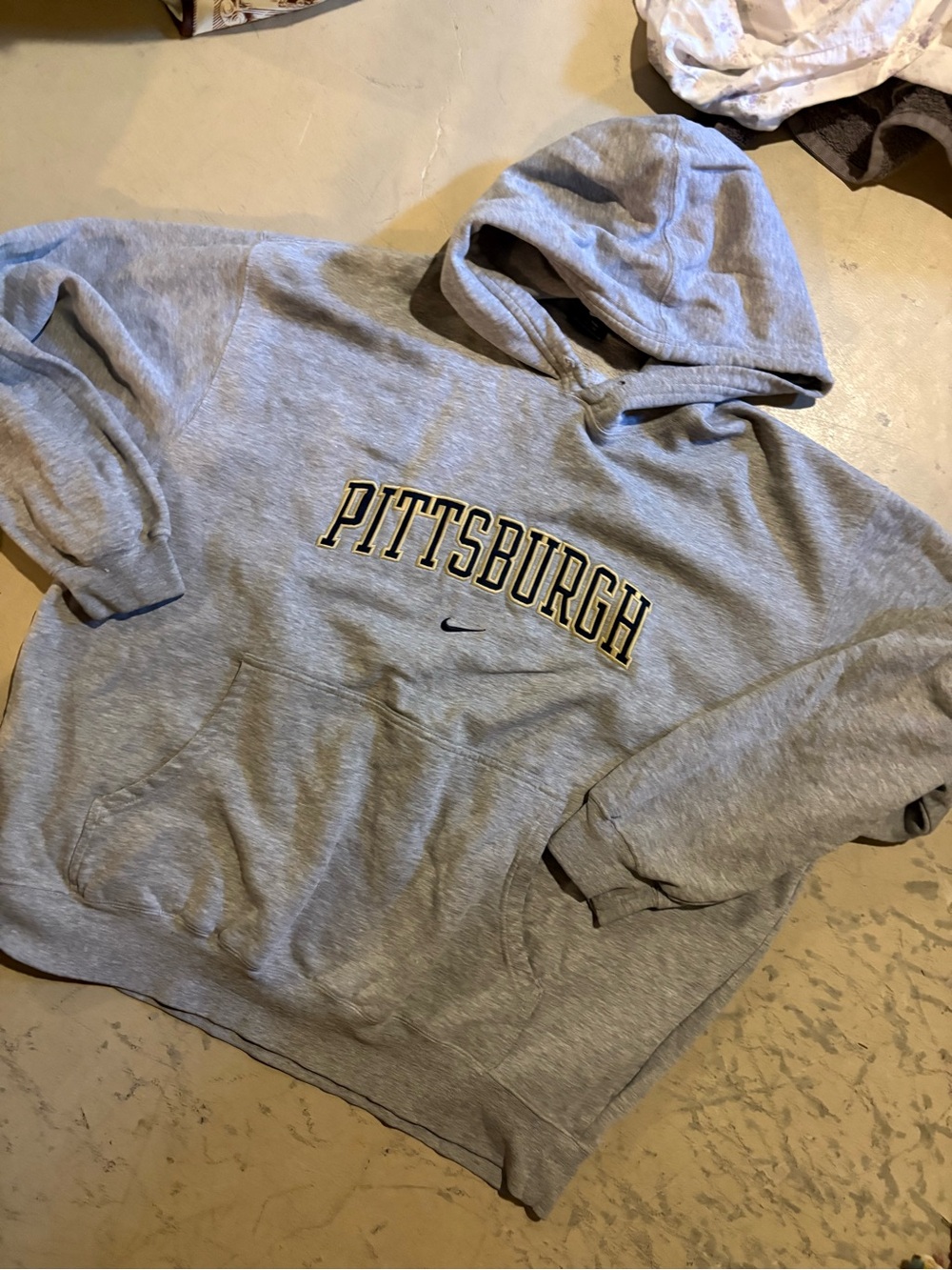 Nike Grey 'Pittsburgh' Crewneck Hoodie with Yellow Outline